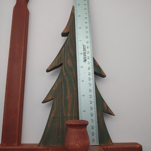 Vintage Primitive Rustic Painted Wood Fir Tree Candlestick Decor, Wall or Table - Picture 13 of 17